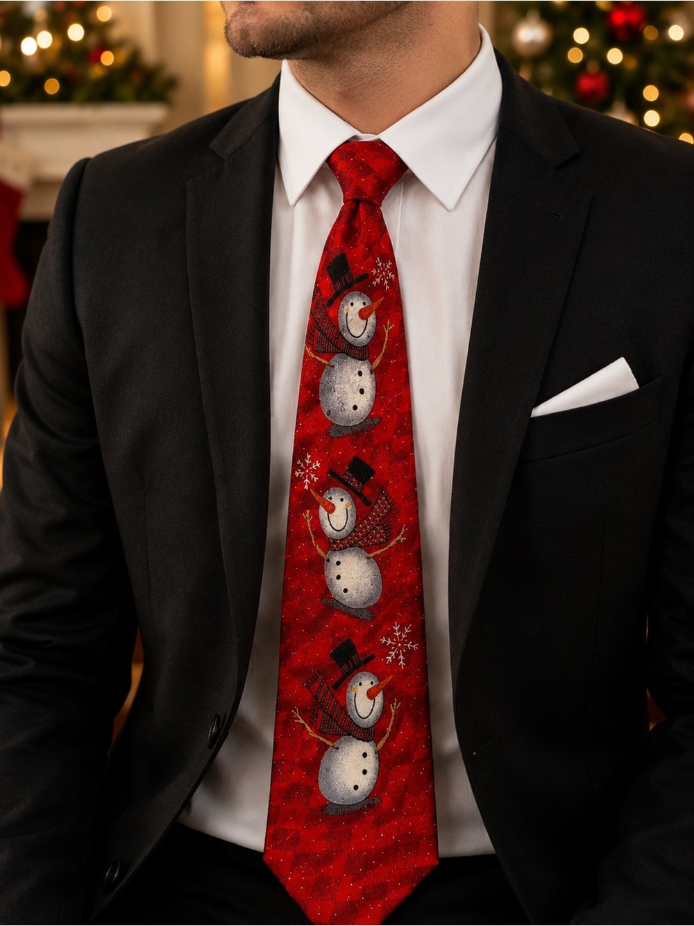 Ho Ho‎ Ho SnowMen Christmas Red Holiday Tie